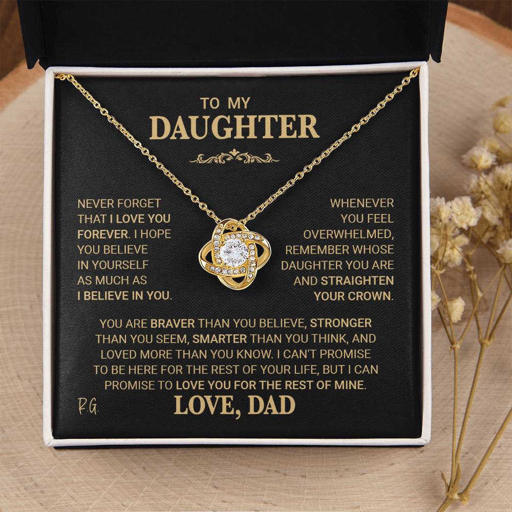 Beautiful Gift for Daughter From Dad "Never Forget That I Love You" Love Knot Necklace