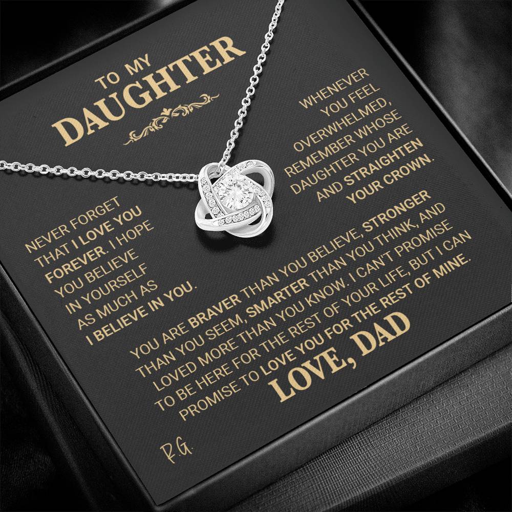 Beautiful Gift for Daughter From Dad "Never Forget That I Love You" Love Knot Necklace