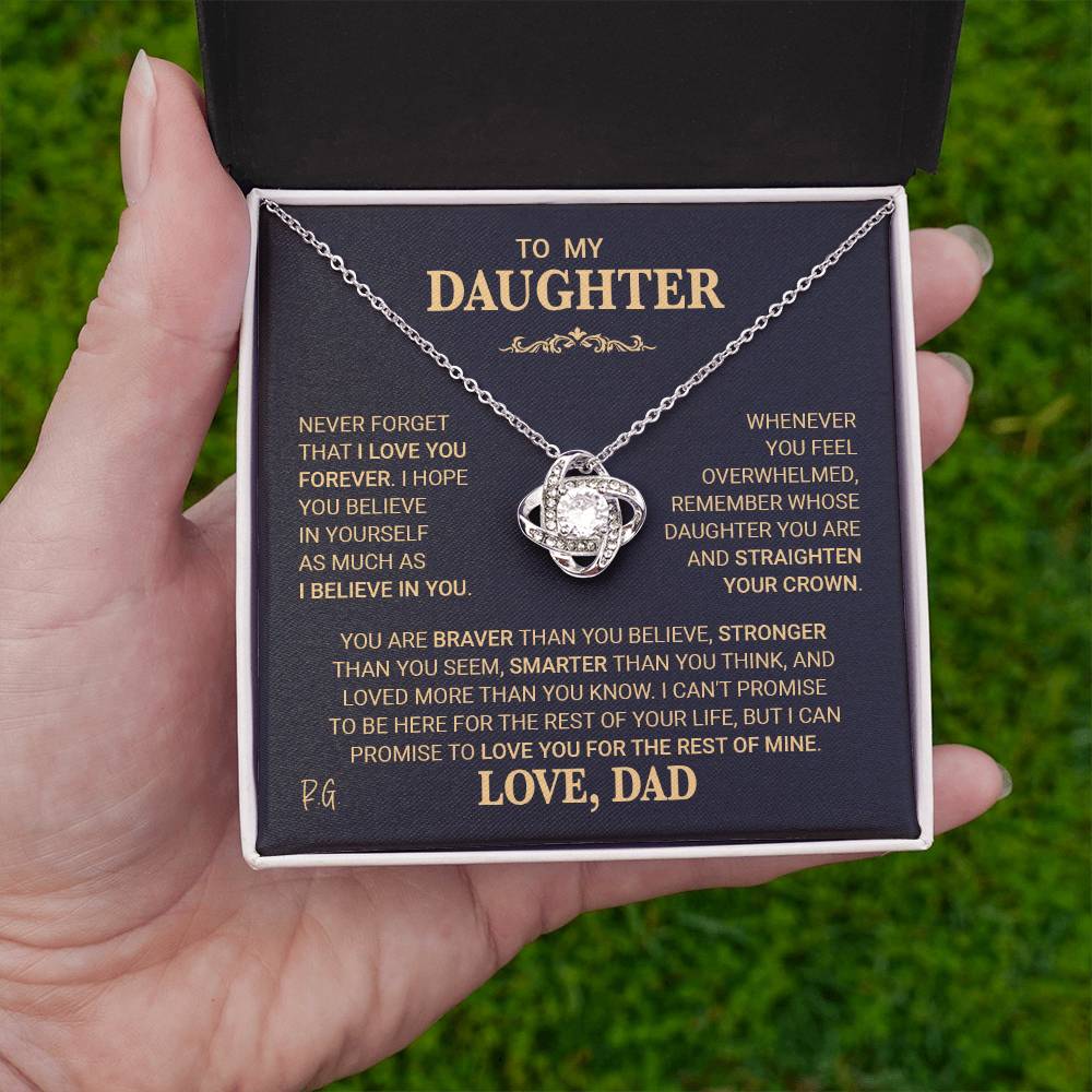 Beautiful Gift for Daughter From Dad "Never Forget That I Love You" Love Knot Necklace