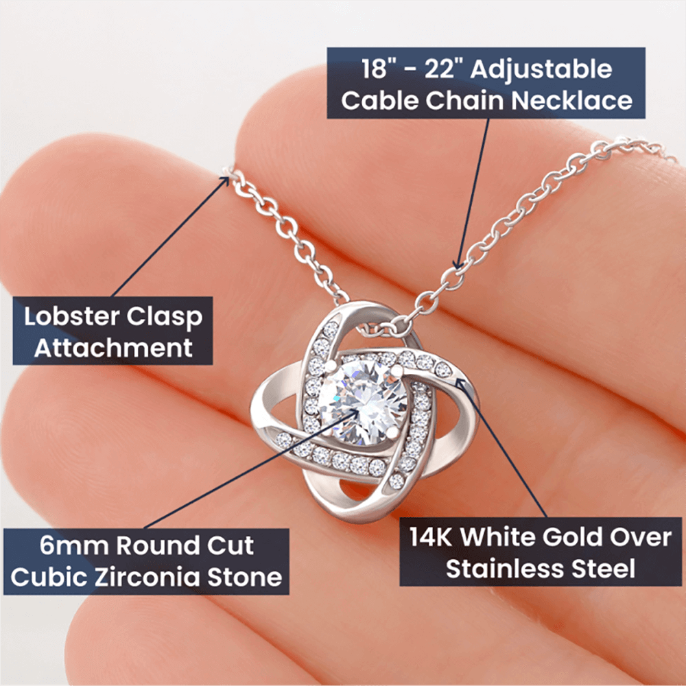 Beautiful Gift for Daughter From Dad "Never Forget That I Love You" Love Knot Necklace