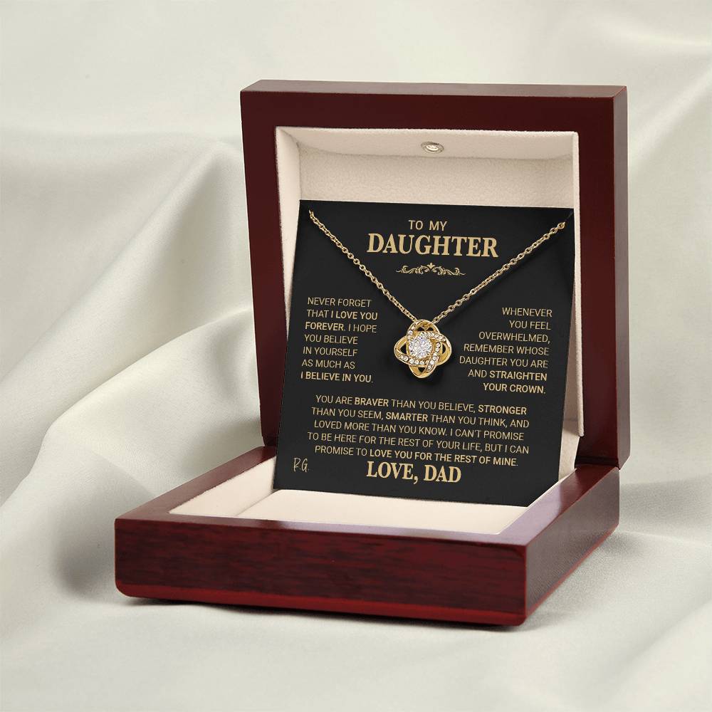 Beautiful Gift for Daughter From Dad "Never Forget That I Love You" Love Knot Necklace