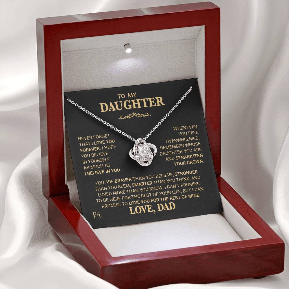 Beautiful Gift for Daughter From Dad "Never Forget That I Love You" Love Knot Necklace